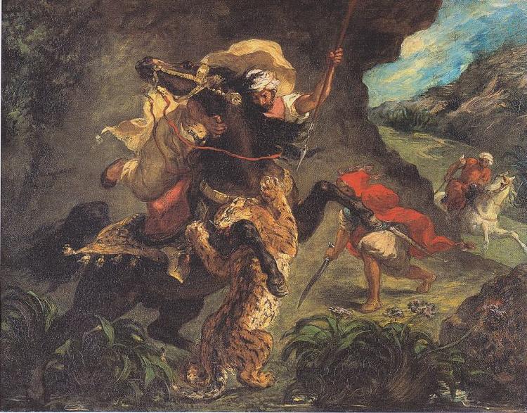 Eugene Delacroix Tiger Hunt Norge oil painting art